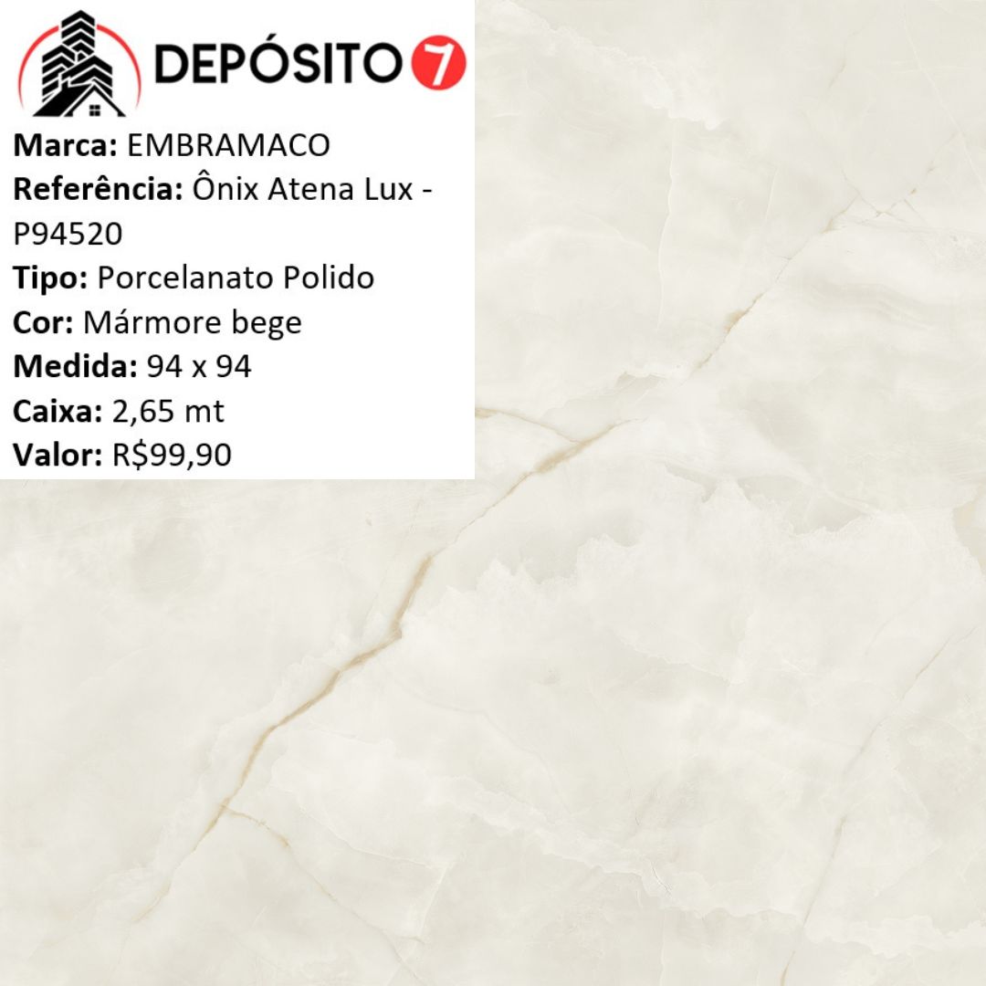 EMBRAMACO PORCELANATO POLIDO 94 X 94 �NIX ATENA LUX P94520 (CAIXA COM 2,65MT)